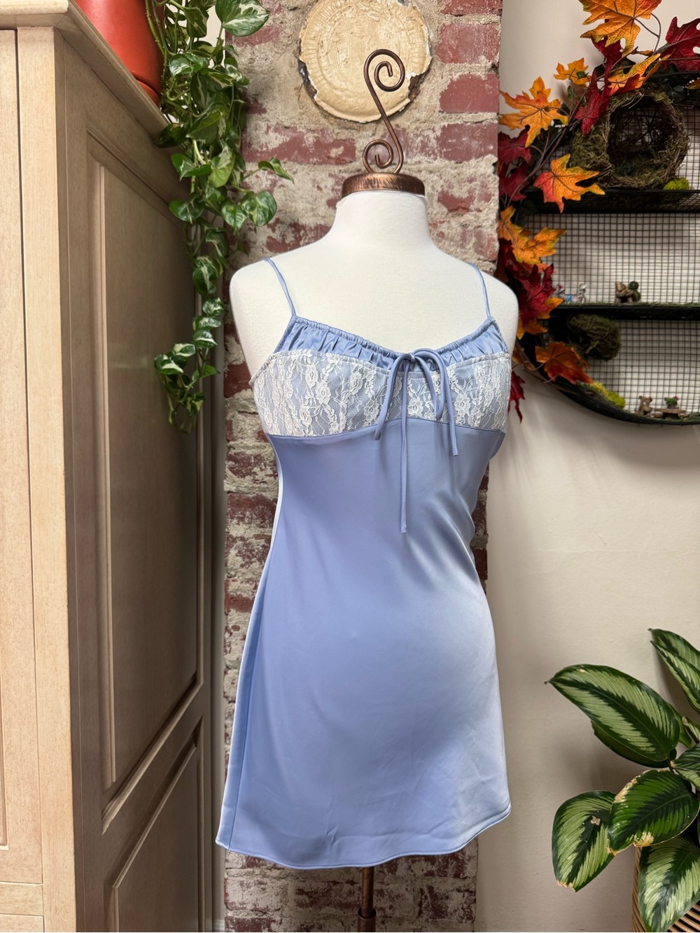 Urban Outfitters Light Blue Lace-Trim Slip Dress Size Small